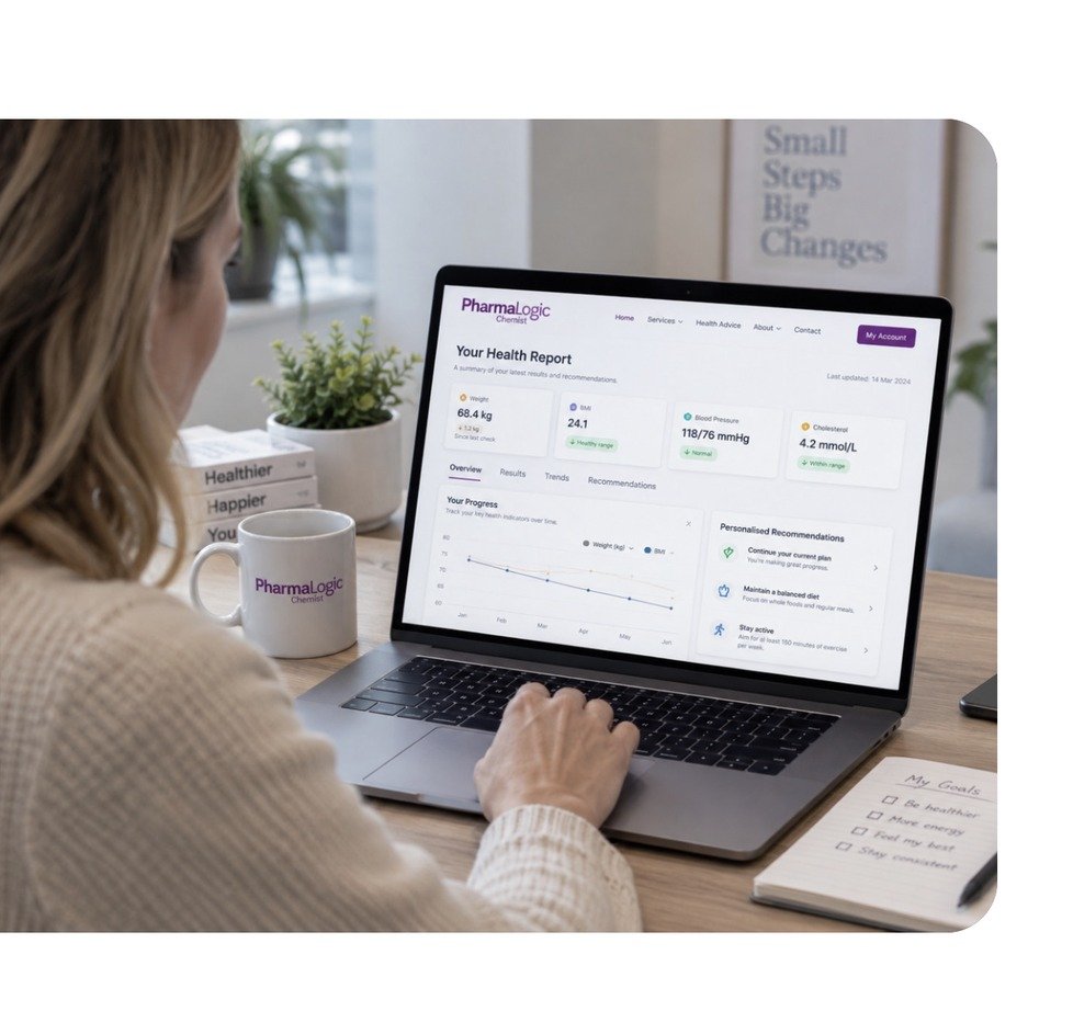 Pharmacist reviewing a health record