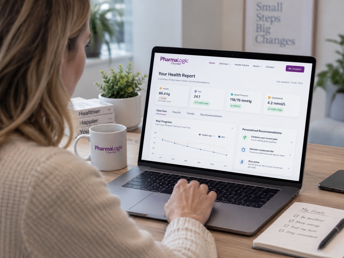Online health report on a laptop
